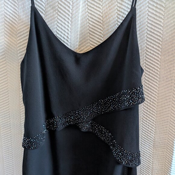 Jessica Vintage Black Beaded Slip dress Size 10 Formal Whimsigoth 90s Side Slits - Picture 2 of 6